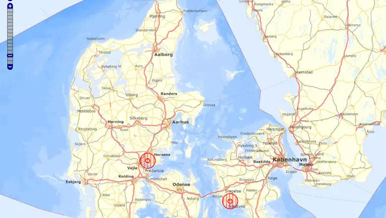 Danmarkskort med udbrudszoner